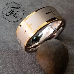 Mens Christian Cross Ring Silver and Gold